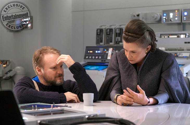 Rian Johnson junto a la Generala Leia Organa (Carrie Fisher).
