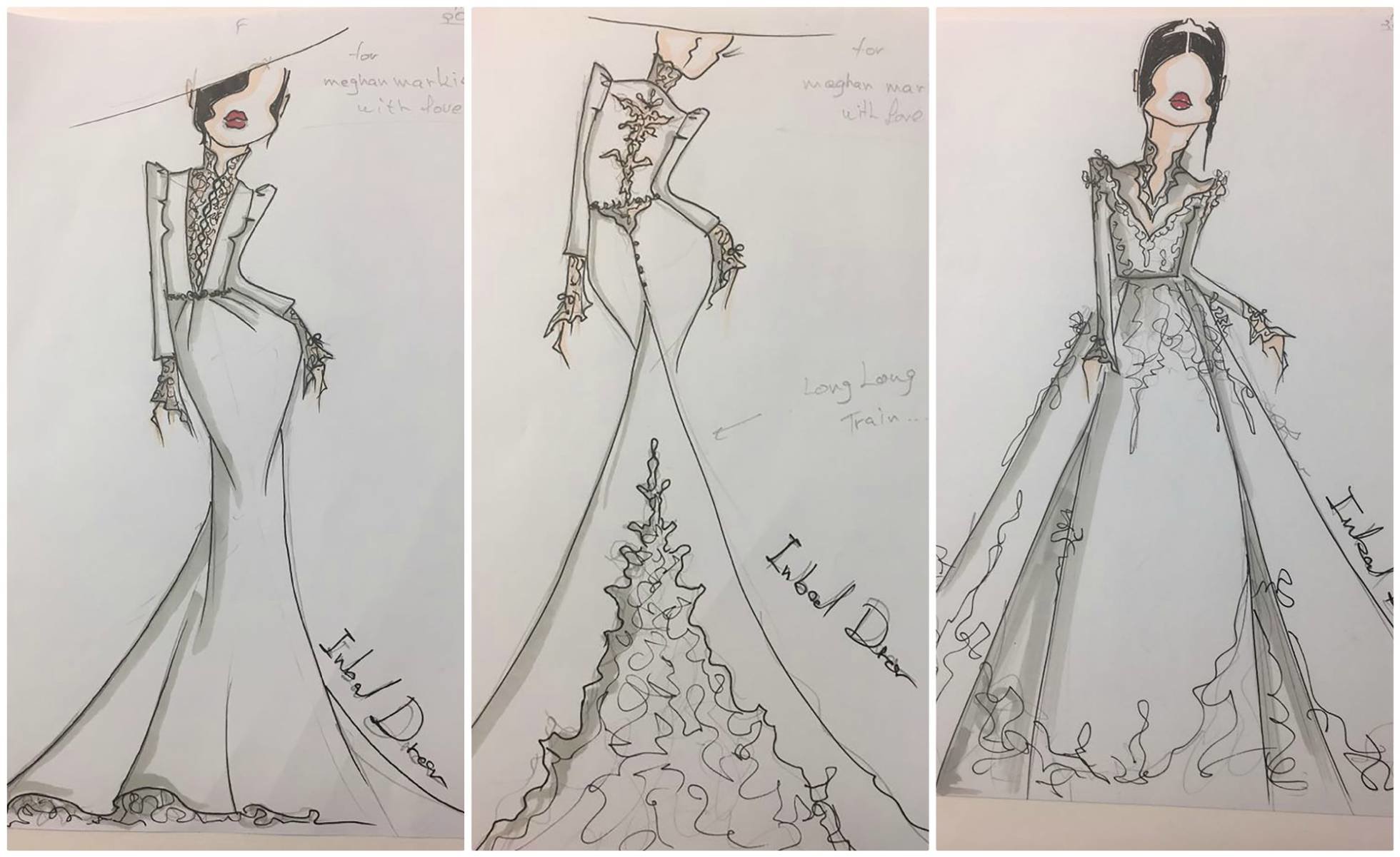 Boceto de vestido de novia del diseñador Inbal Dror para Meghan Markle. GTRESONLINE