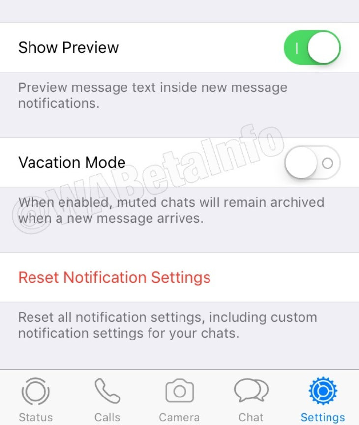 Modo vacaciones de WhatsApp. / WEBetaInfo.