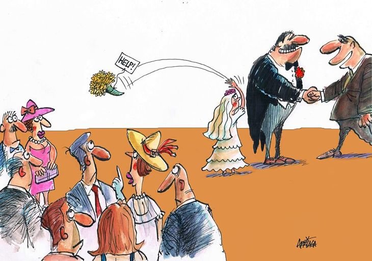 Mención de honor - 11th International Don Quichotte Cartoon Contest 2018, tema niñas novias / Manuel Arriaga