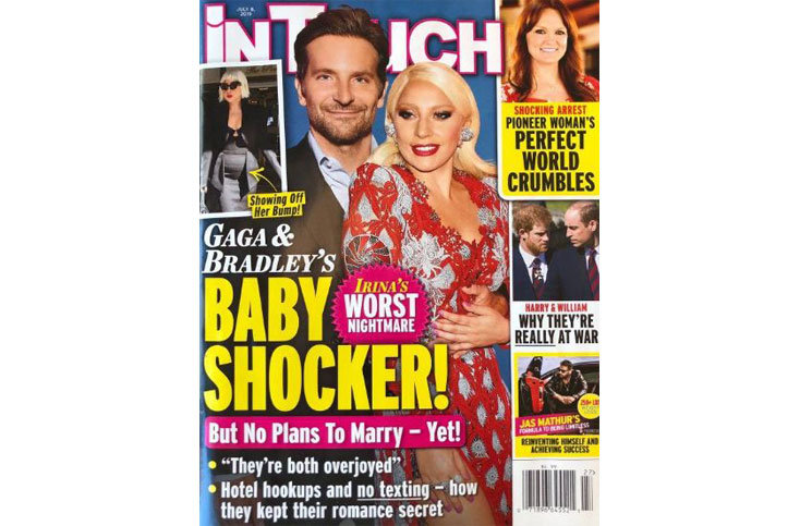 Lady Gaga, cantante y Bradley Cooper, actor, en la portada de la revista In Touch. / RR SS