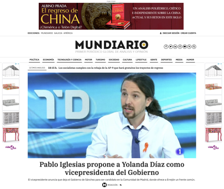 Vista parcial de la nueva home  de MUNDIARIO rediseñada. / Mundiario