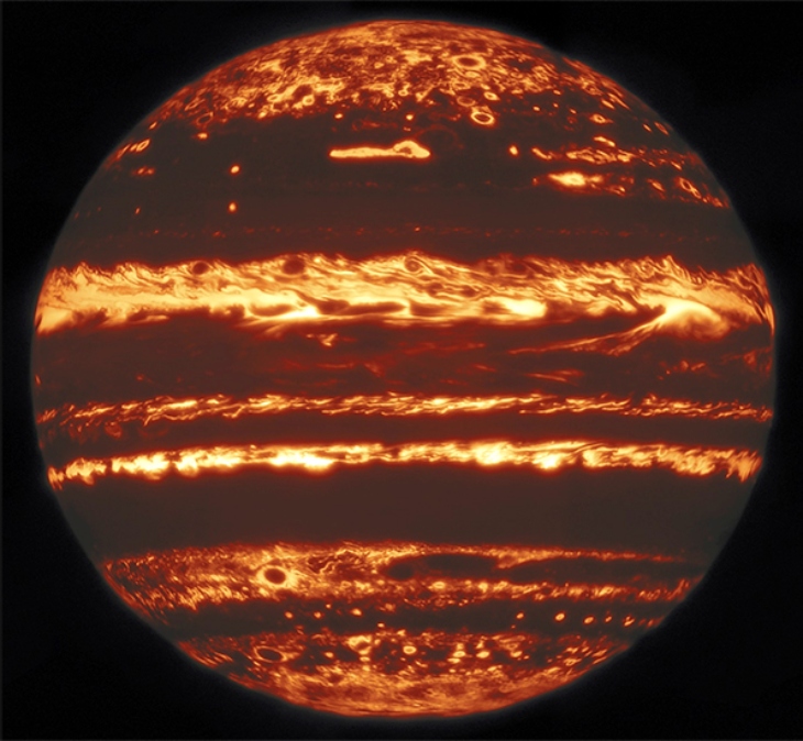Imagen con luz infrarroja de Júpiter. NASA_ESA_NOIRLab_NSF_AURA_M.H. Wong