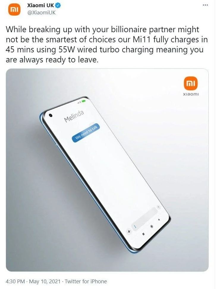 Polémico Tuit de Xiaomi. / Xiaomi UK