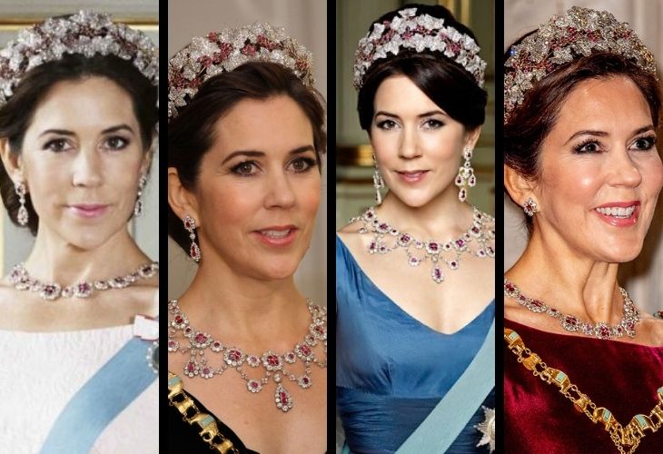 Mary, princesa heredera consorte de Dinamarca, llevando la tiara de rubíes en diversas ocasiones. / Casa real danesa.