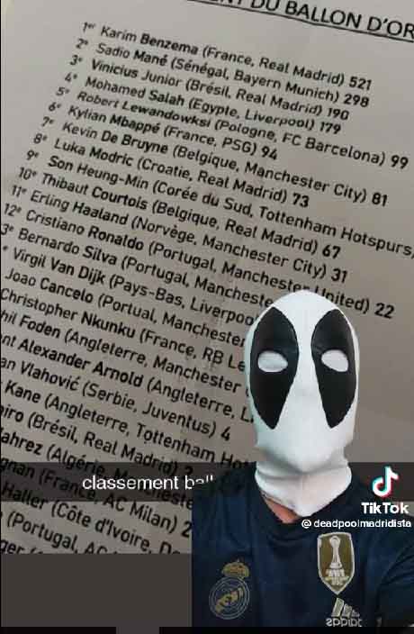 Supuesta lista definitiva del Balón de Oro publicada a través de TikTok. / Deadpoolmadridista