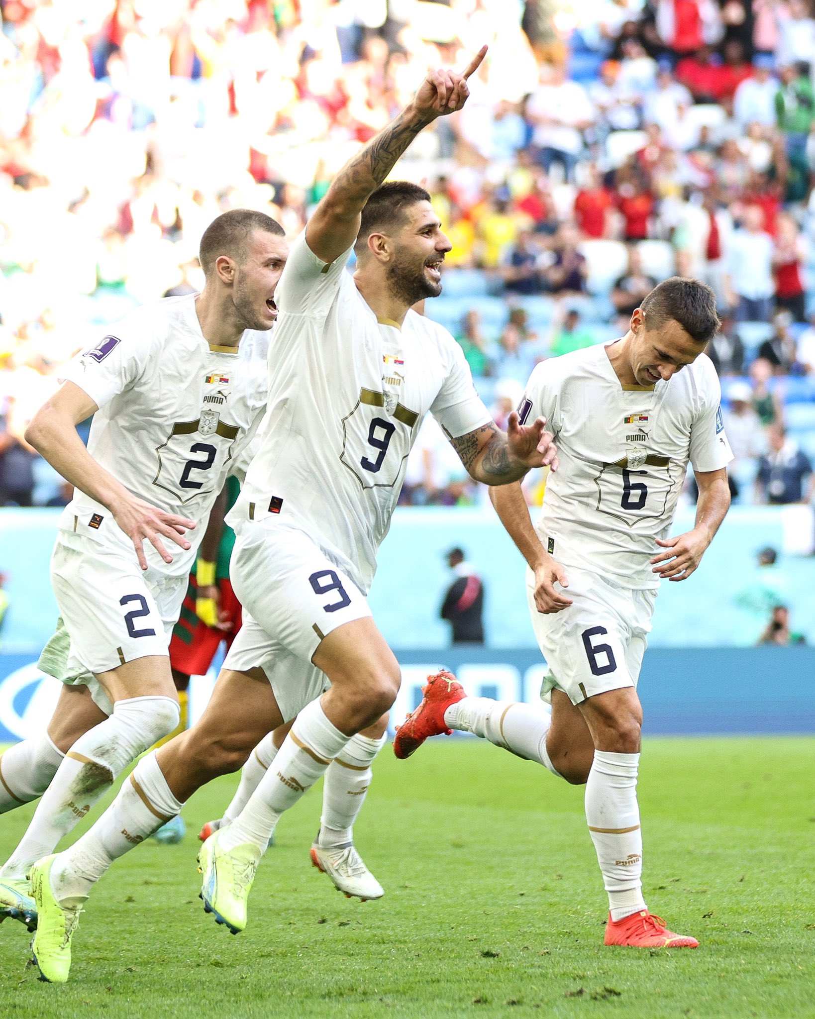 Mitrovic celebrando su gol ante Camerún. / @FSSrbije