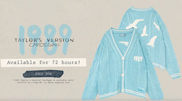 Cárdigan de edición limitada de Taylor Swift. / store.taylorswift.com.