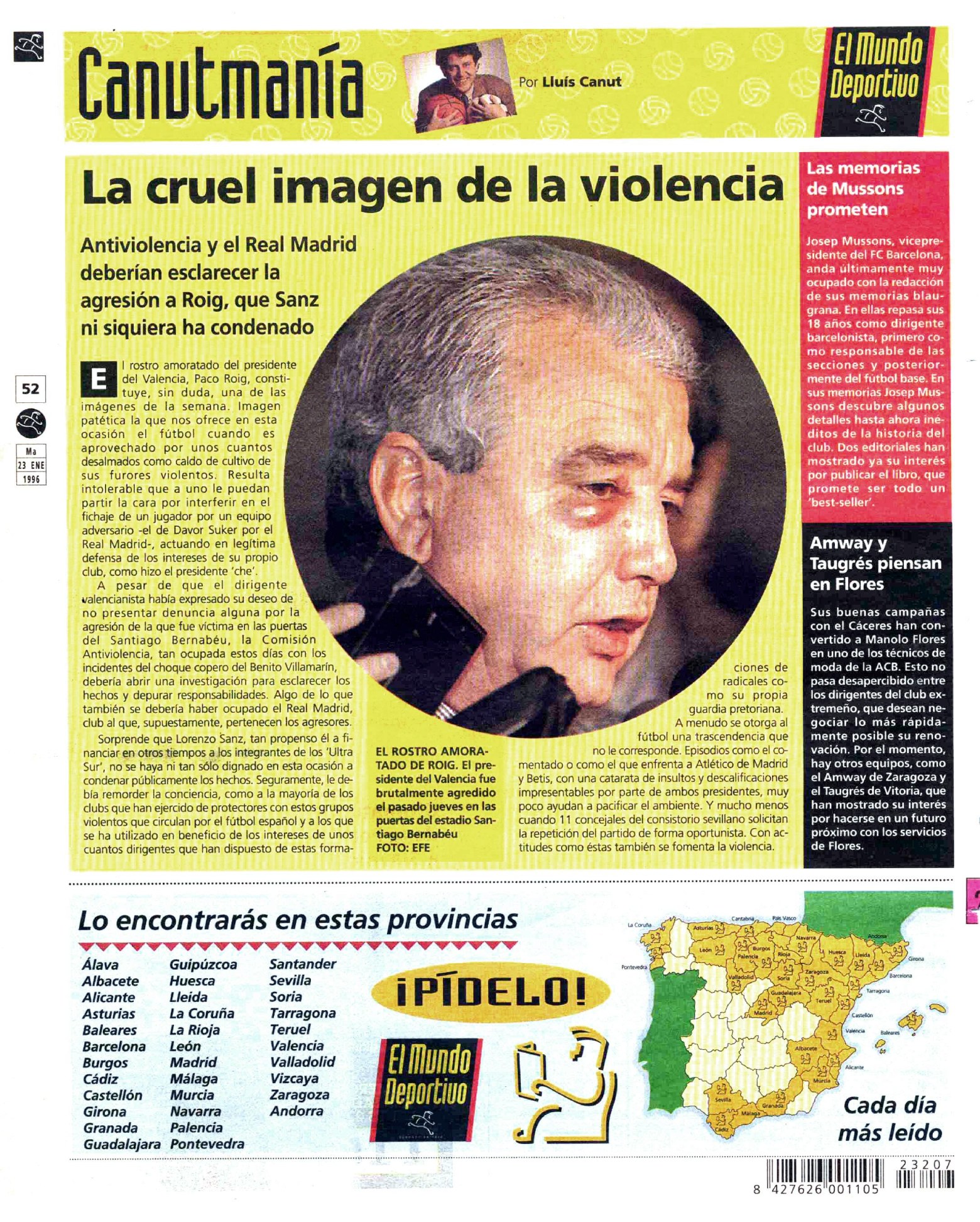 Imagen de Paco Roig tras ser agredido en Madrid. / Mundo Deportivo