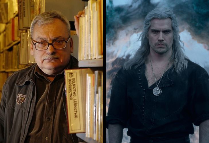 Andrzej Sapkowski, autor de la saga de The Witcher, y un fotograma de Henry Cavill en la serie de Netflix. / RR SS.
