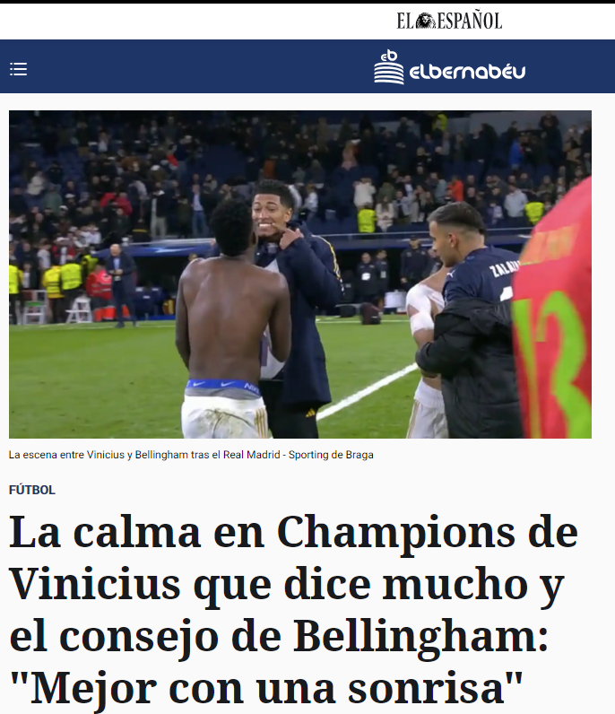 Publicación de El Español con Bellingham y Vini como protagonistas. / El Español