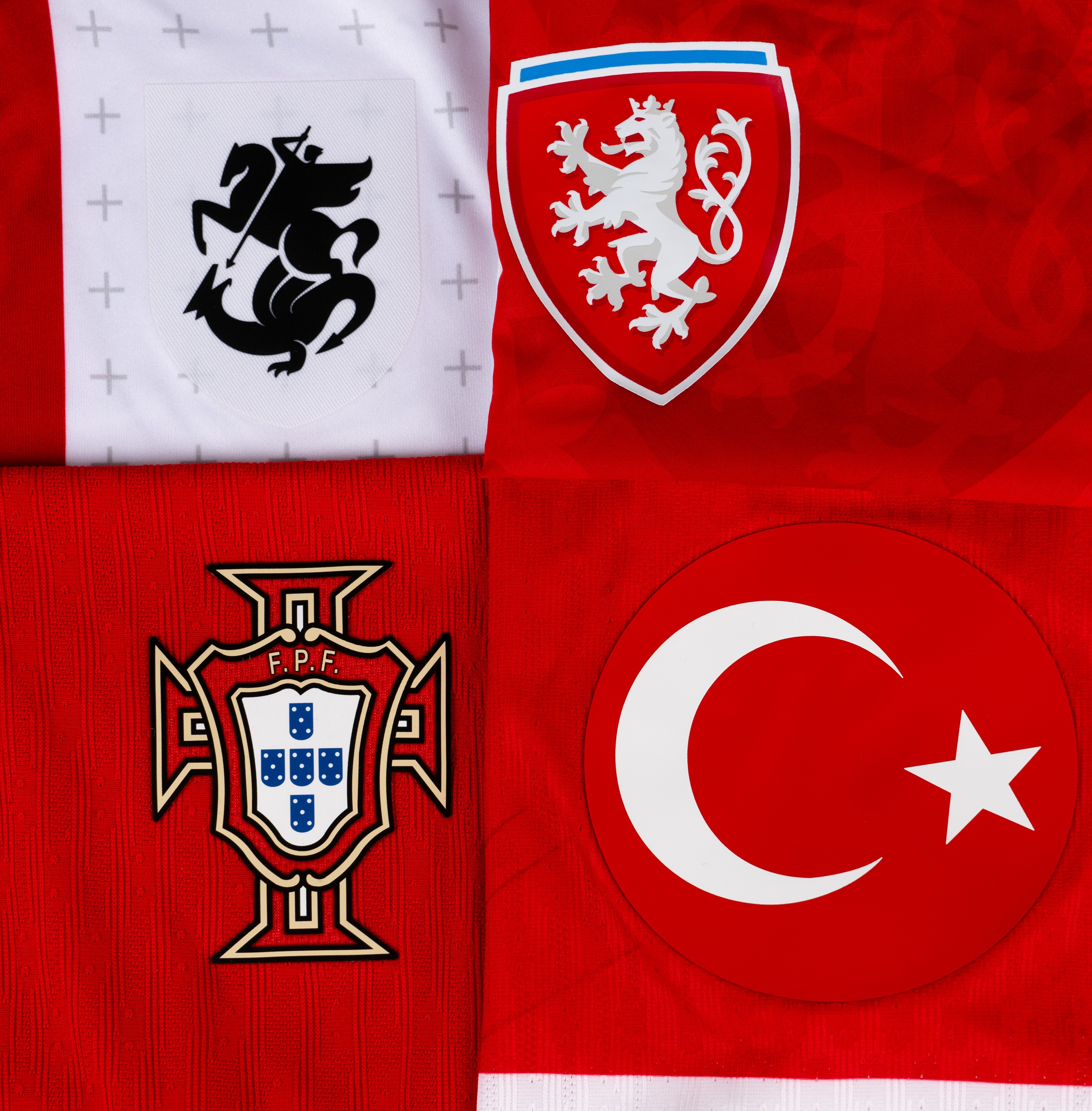 Escudos de las selecciones de Georgia, República Checa, Portugal y Turquía. / @EURO2024