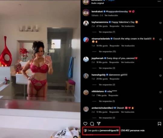 La publicación de Kendra Lust que cuenta con el like de James Rodríguez. / Instagram