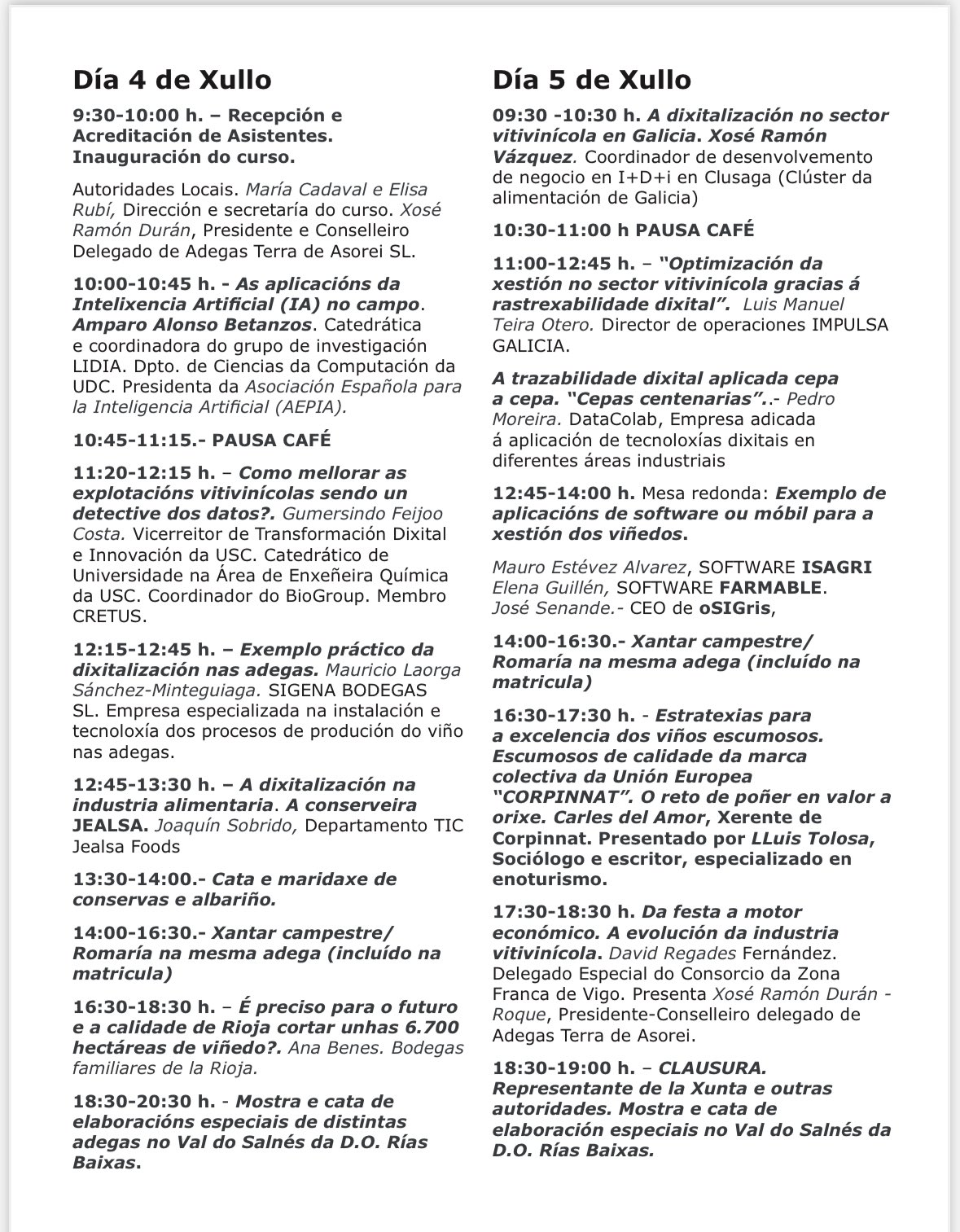Programa del curso sobre el vino de la USC.