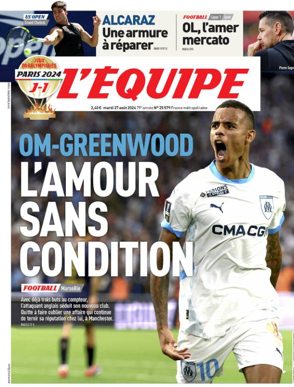 Mason Greenwood en la portada de L ´ Equipe. /  @lequipe