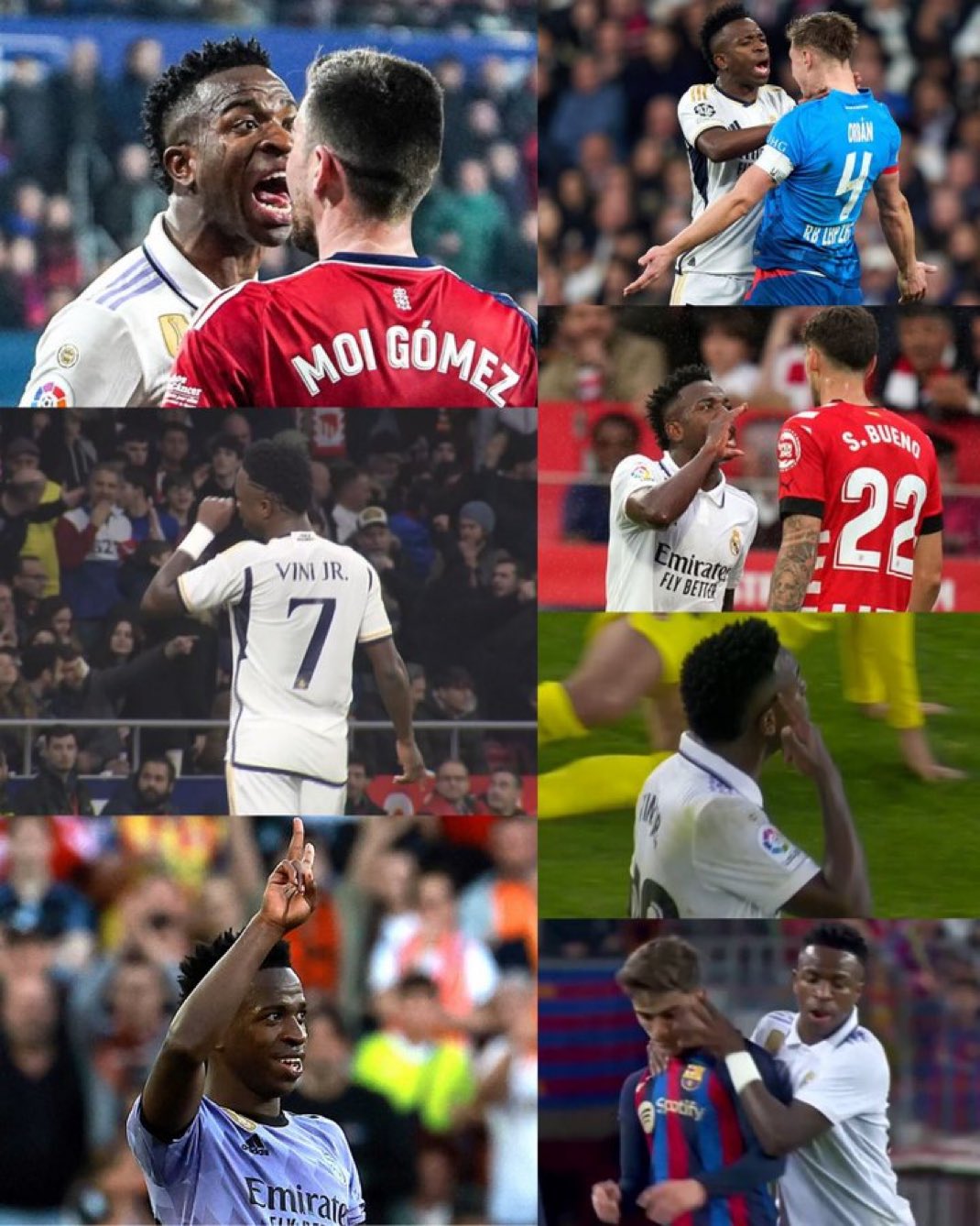 Altercados de Vinicius con jugadores y aficiones en La Liga. / @Twitter