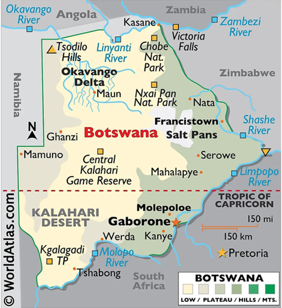 Mapa de Botsuana. / World Atlas