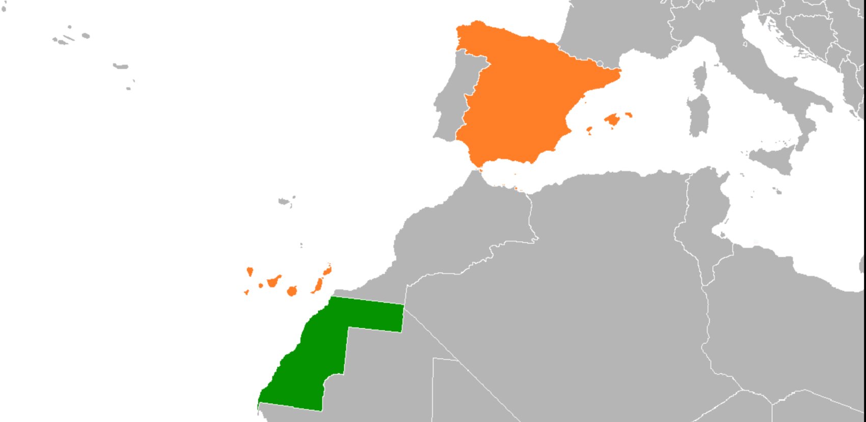 Mapa donde se observa España y el Sáhara Occidental con Marruecos en medio. / Wikipedia