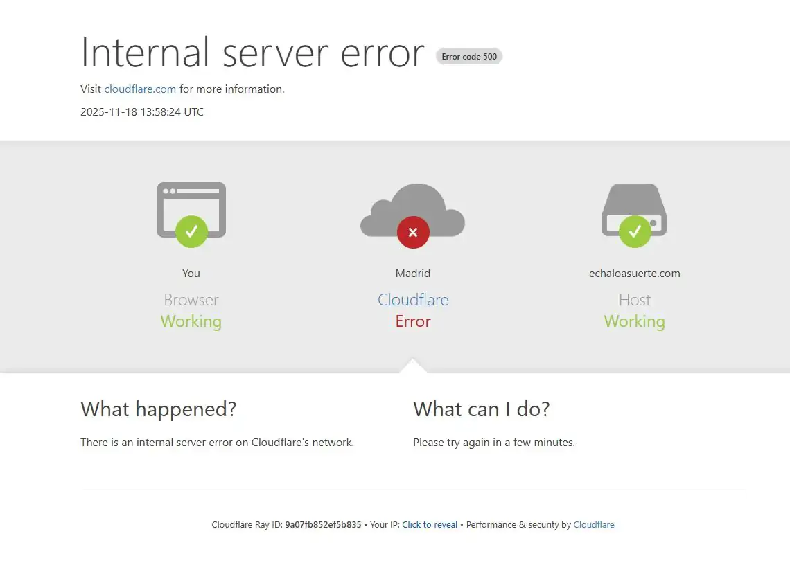 Captura de Cloudflare durante su caída. / Mundiario