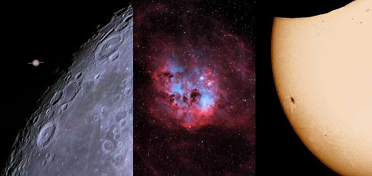 Ocultación de Saturno por la Luna
21 de agosto de 2024, Conil de la
Frontera.
Nebulosa de emisión IC 410
Noviembre de 2025, Fregenal de la
Sierra
Eclipse parcial y manchas solares
29 de marzo de 2025, Chiclana de la
Frontera
